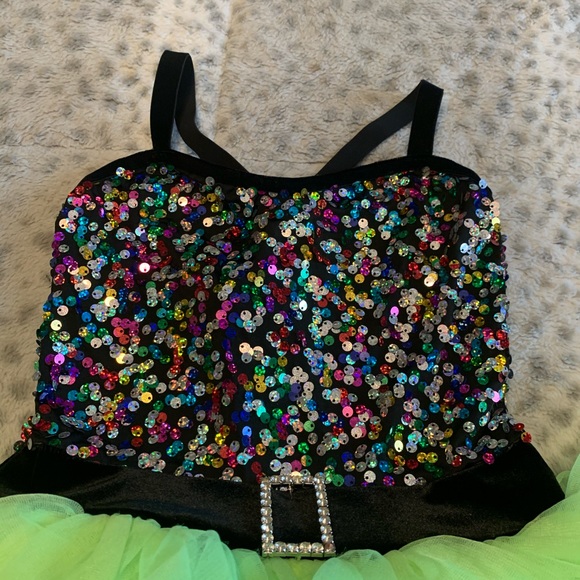 Multicoloured body with neon green tulle costume. - Picture 2 of 9